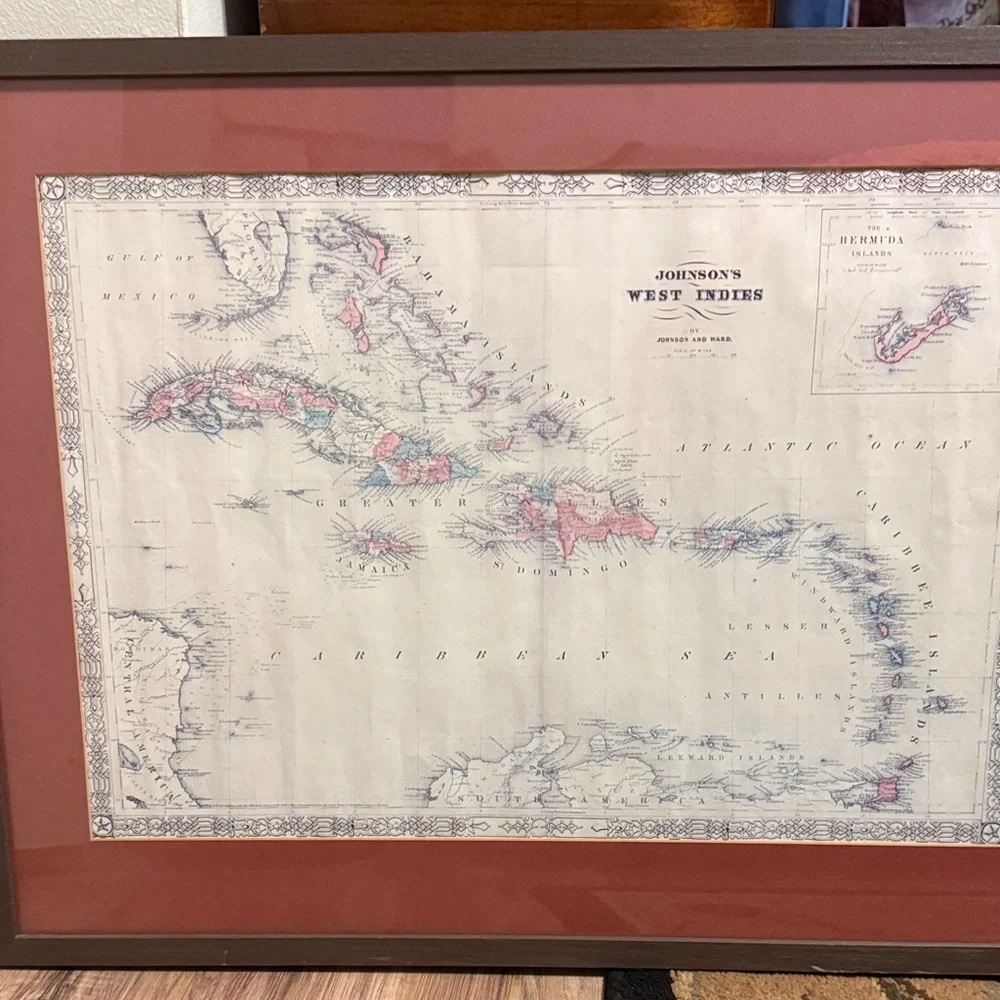 Antique Johnson's West Indies Map in Classic Frame